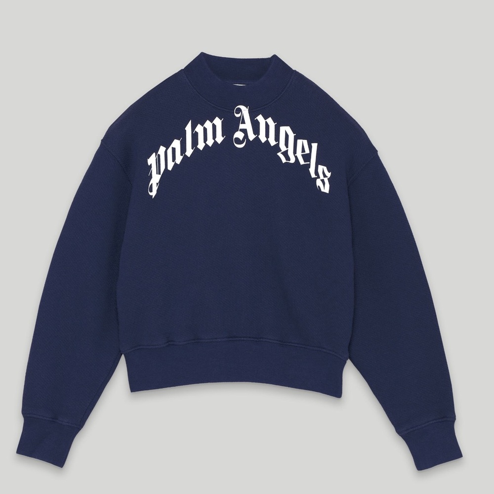 Palm Angels Crewneck Sweater Navy Blue Arched Logo Size XL NWT